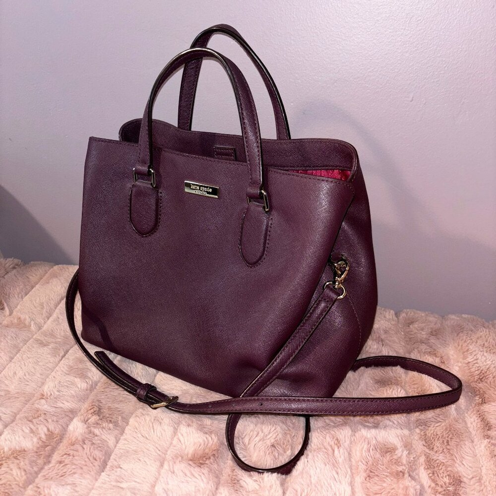 Kate Spade Plum Laurel Way Evangelie Satchel Bag Saffiano Leather